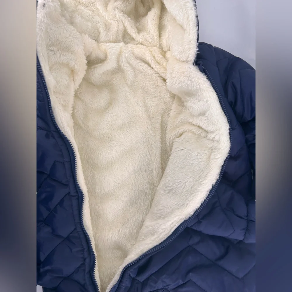 Baby‎ Snowsuit 12-18 Months Blue Hooded Puffer Fleece Lined Winter Bunting